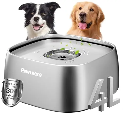 Spill Proof Dog Water Bowl - Pawtners All Stainless Steel 135oz