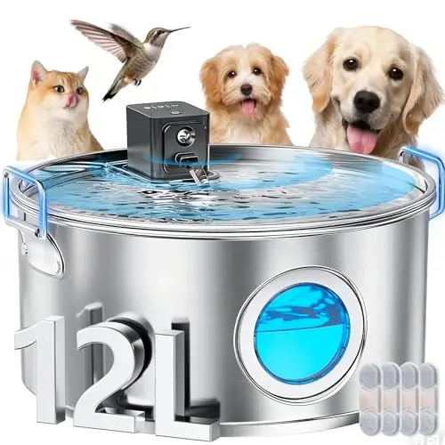FIYOVA GYSJ wireless extra large dog water fountain 12L stainless steel