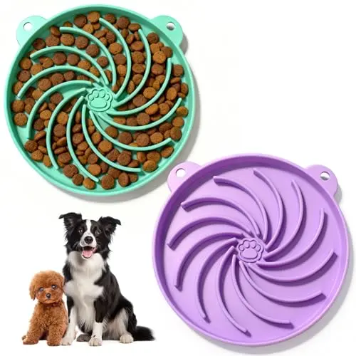WLMTRLJ green and purple silicone slow feeder dog bowl with paw print