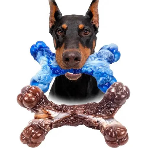 Ousiya 2-pack multi-colour nylon dog bones with bacon flavour for dental health