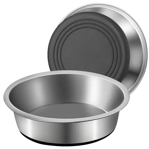 Two silver Kitwinney stainless steel dog bowls with silicone bases