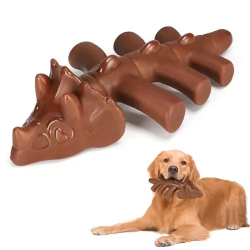 PAWPAL beef‑flavoured triceratops nylon chew toy in brown, large size