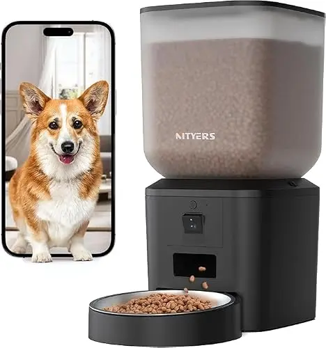 Nityers automatic dog and cat feeder with camera, black