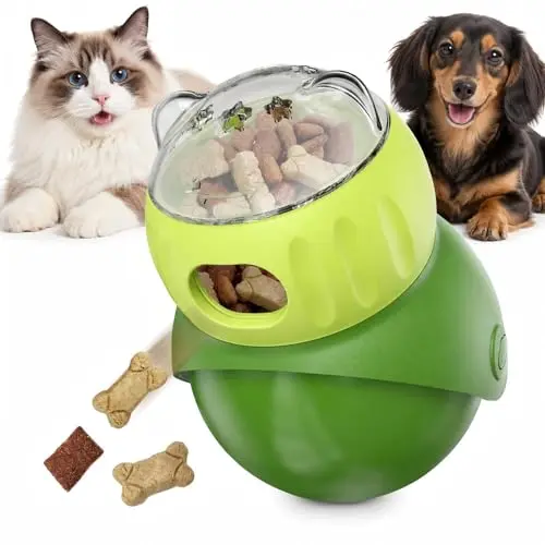 KADTC green wobble treat dispensing toy for cats and small dogs