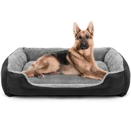 Black soft rectangular dog bed with raised sides