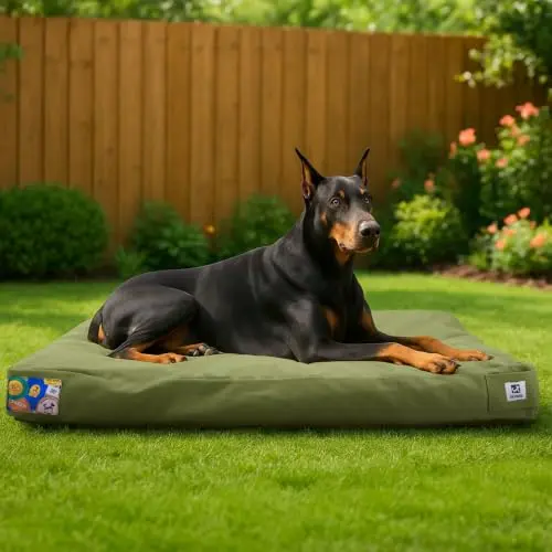 Sytopia Canvas Outdoor Indestructible Dog Bed in green, flat mat design